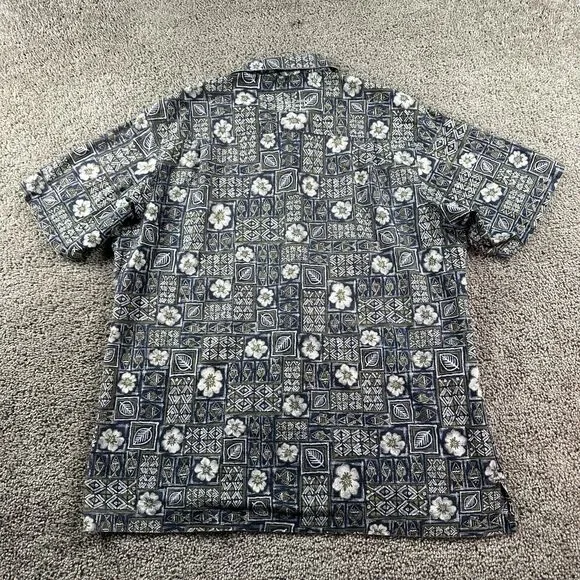 Woolrich Hawaiian Shirt Mens Large Blue White Polynesian Cotton Button Up FLAW - Picture 6 of 13